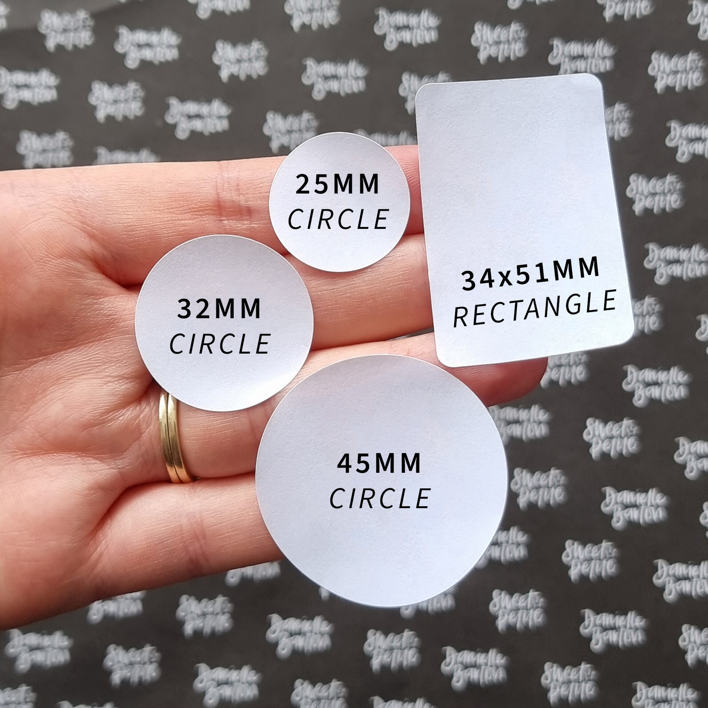 Size Comparison of matte logo stickers | Custom stickers by Sweet Petite