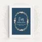 Sweet Petite | Baby birth announcement poster in The Dreamer Calligraphy style in moody blue colour